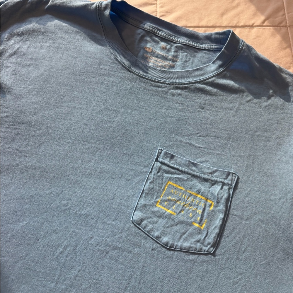 Southern Marsh Men's Light Blue Pocket Tee with Yellow Accent